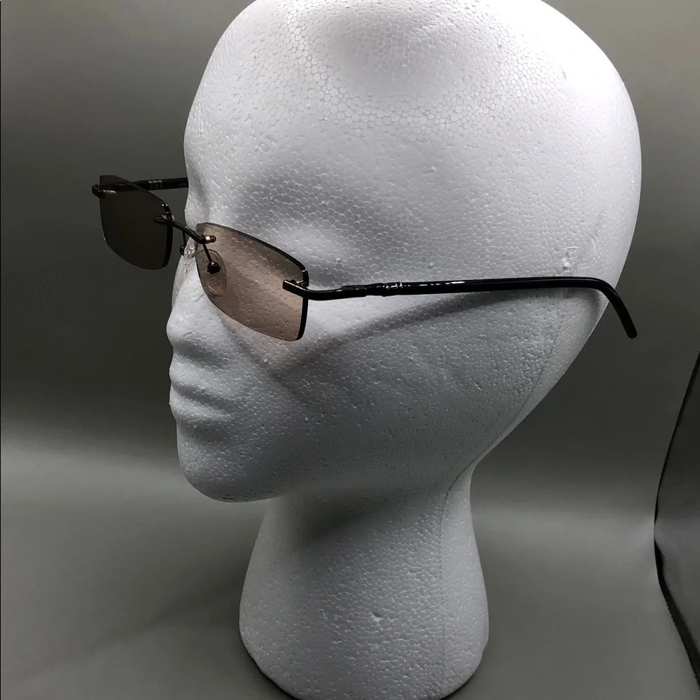 YesGlasses YesLook Black Metal Rectangle Rimless Tinted Sleek Sunglasses Mast
